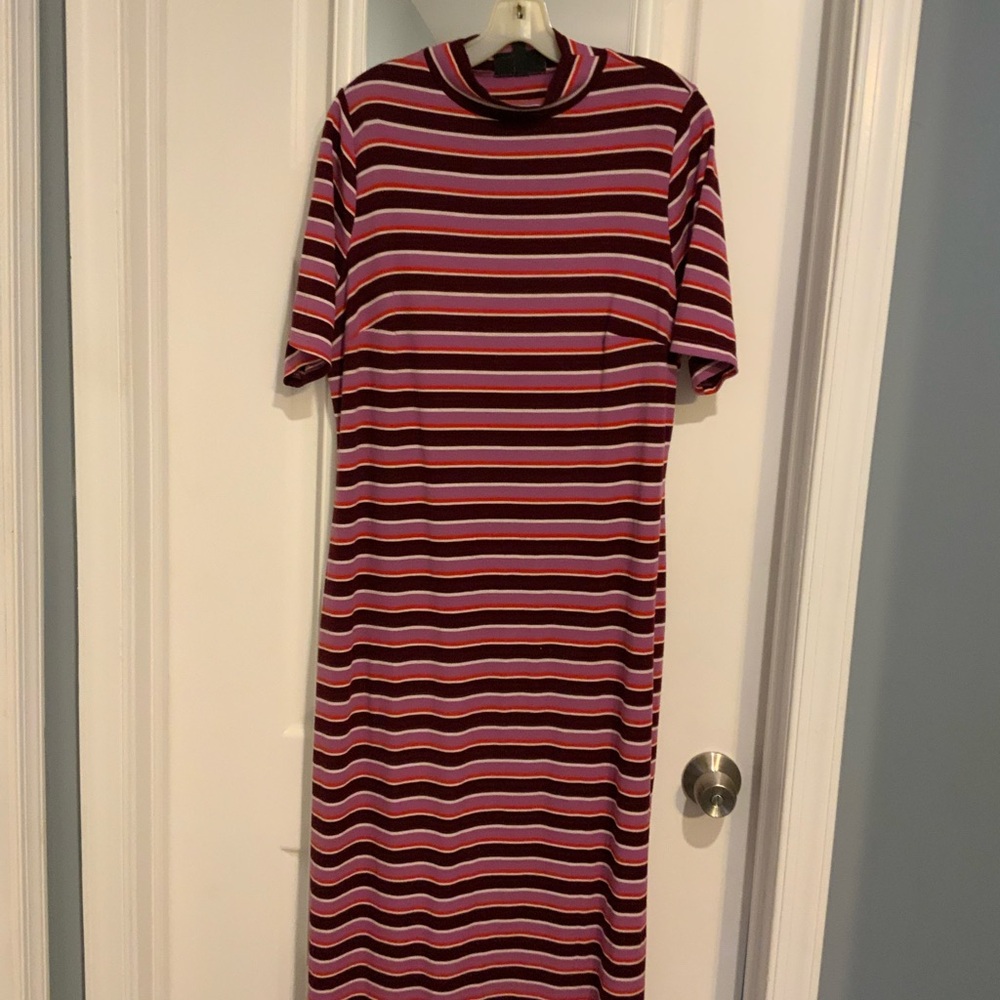 Lane Bryant Striped Midi Dress in Burgundy, Pink and Black